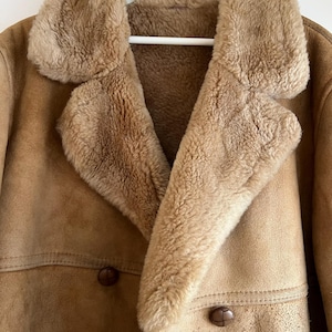Vintage Sheepskin Suede Overcoat: Scandinavian Winter Jacket (L-XL)