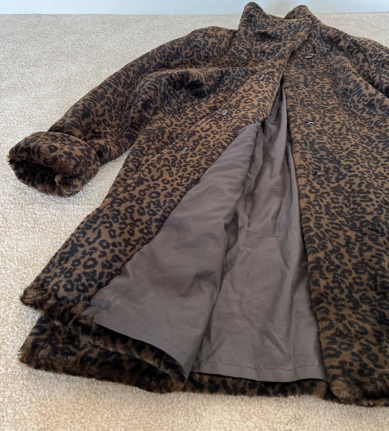Vintage Leopard Print Coat Faux Fur Winter Size F 42 E 44 - Etsy New