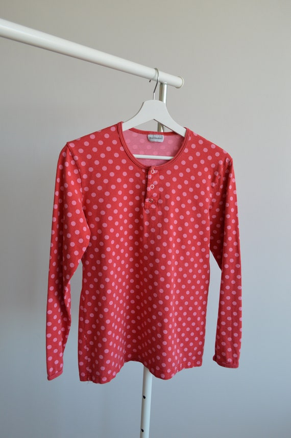 MARIMEKKO vintage top shirt red and pink polka do… - image 1