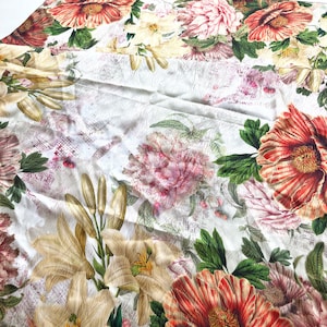 Vintage Silk Flower Scarf: Lilies, Peonies, Poppies Print