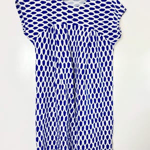 Vintage Marimekko Cotton Tunic: Voda Pattern, White & Blue, Size M
