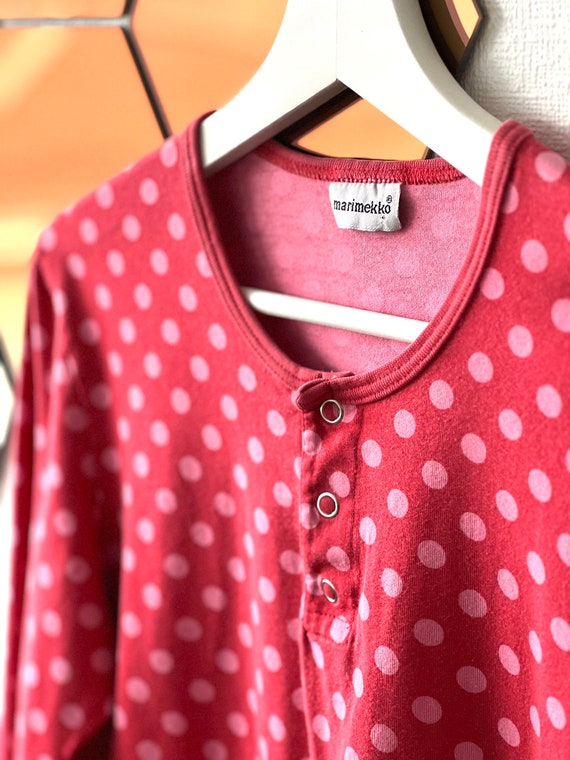 MARIMEKKO vintage top shirt red and pink polka do… - image 5