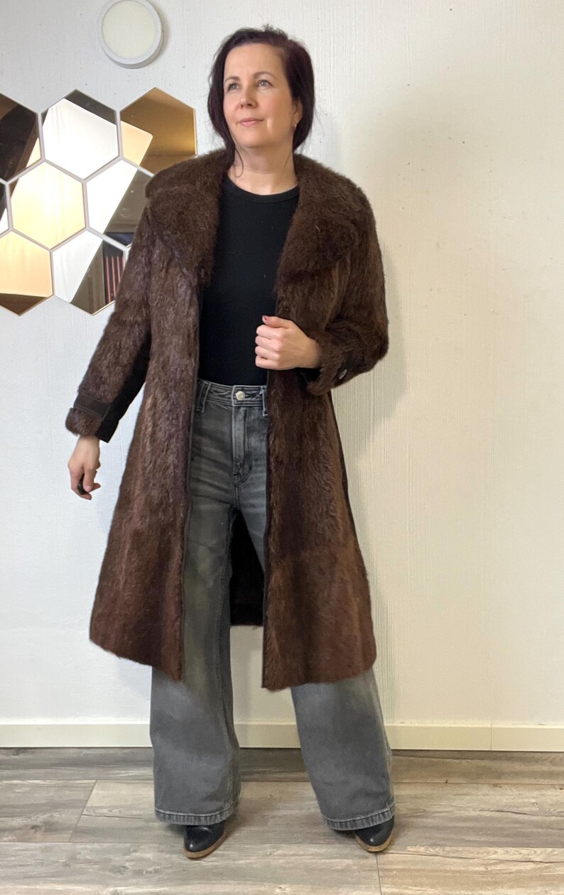 Vintage Norwegian Real Fur Suede Coat: Women's Retro Overcoat (S/M) image 9