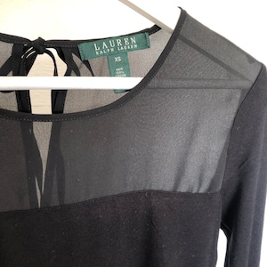 RALPH LAUREN vintage shirt long sleeves tied back straps viscose black top blouse for women xs