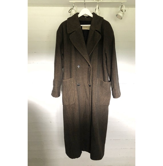 Vintage oversized long brown pocketed wool trench