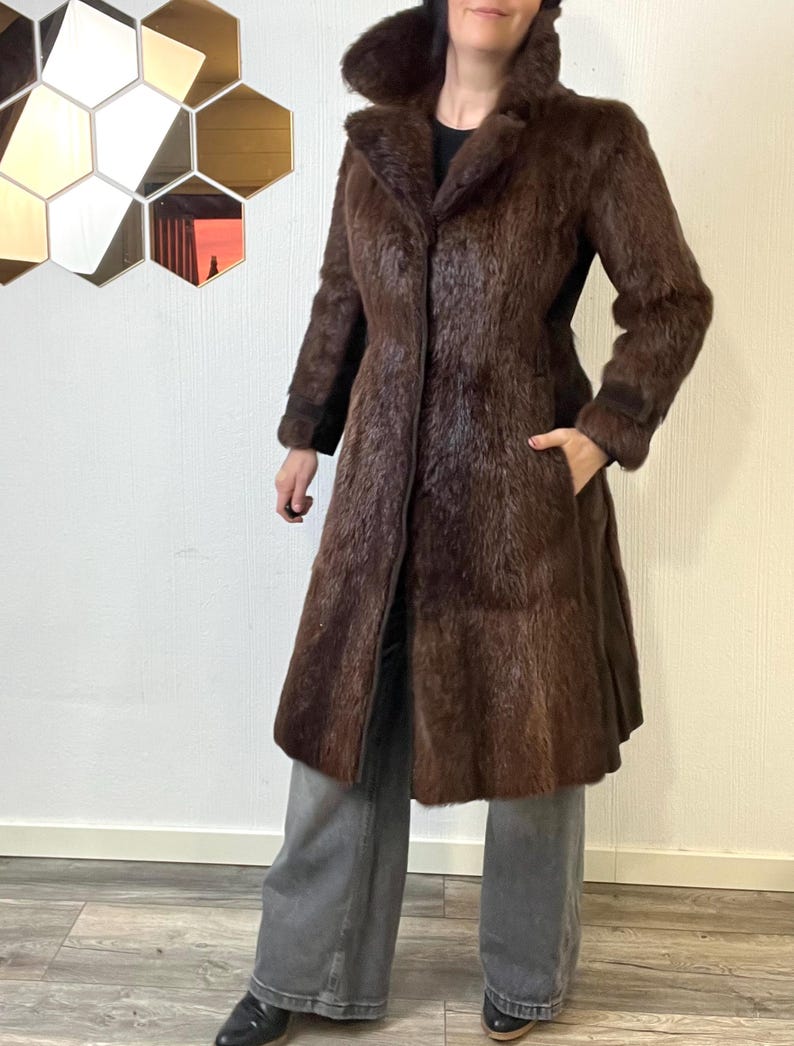 Vintage Norwegian Real Fur Suede Coat: Women's Retro Overcoat (S/M) image 8