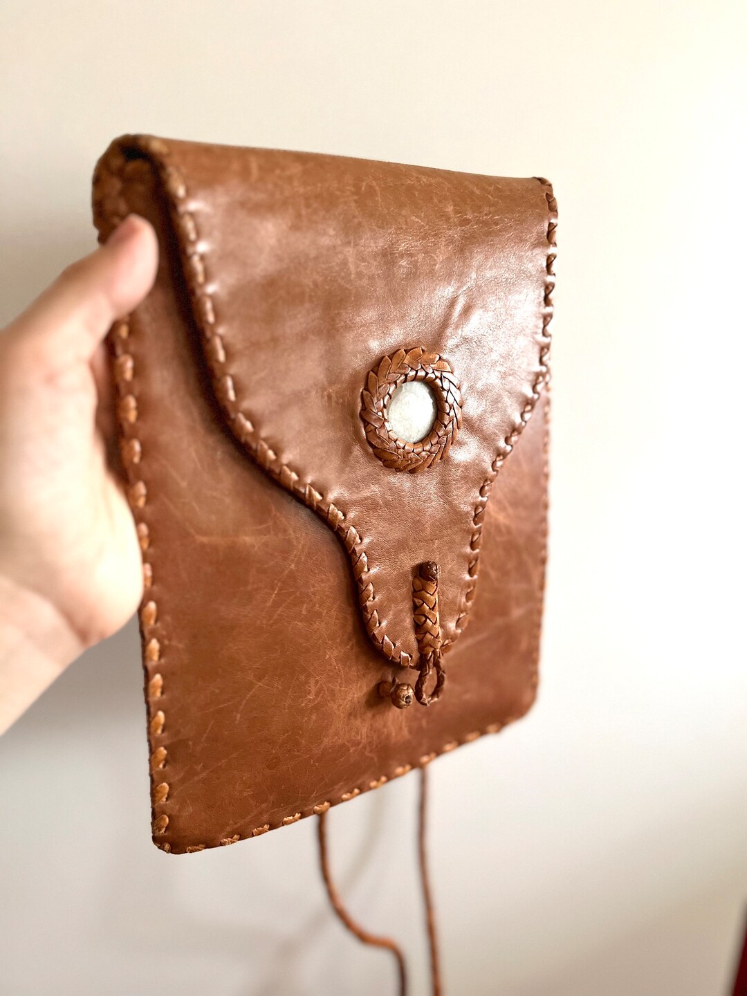 Women Vintage Genuine Leather Colorblock Crossbody Bag