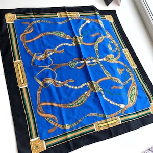 Vintage Italian square scarf for women gold blue green black womens scarves chains print headkerchief wrap shawl head neck