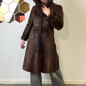 Vintage Norwegian Real Fur Suede Coat: Women's Retro Overcoat (S/M) image 2
