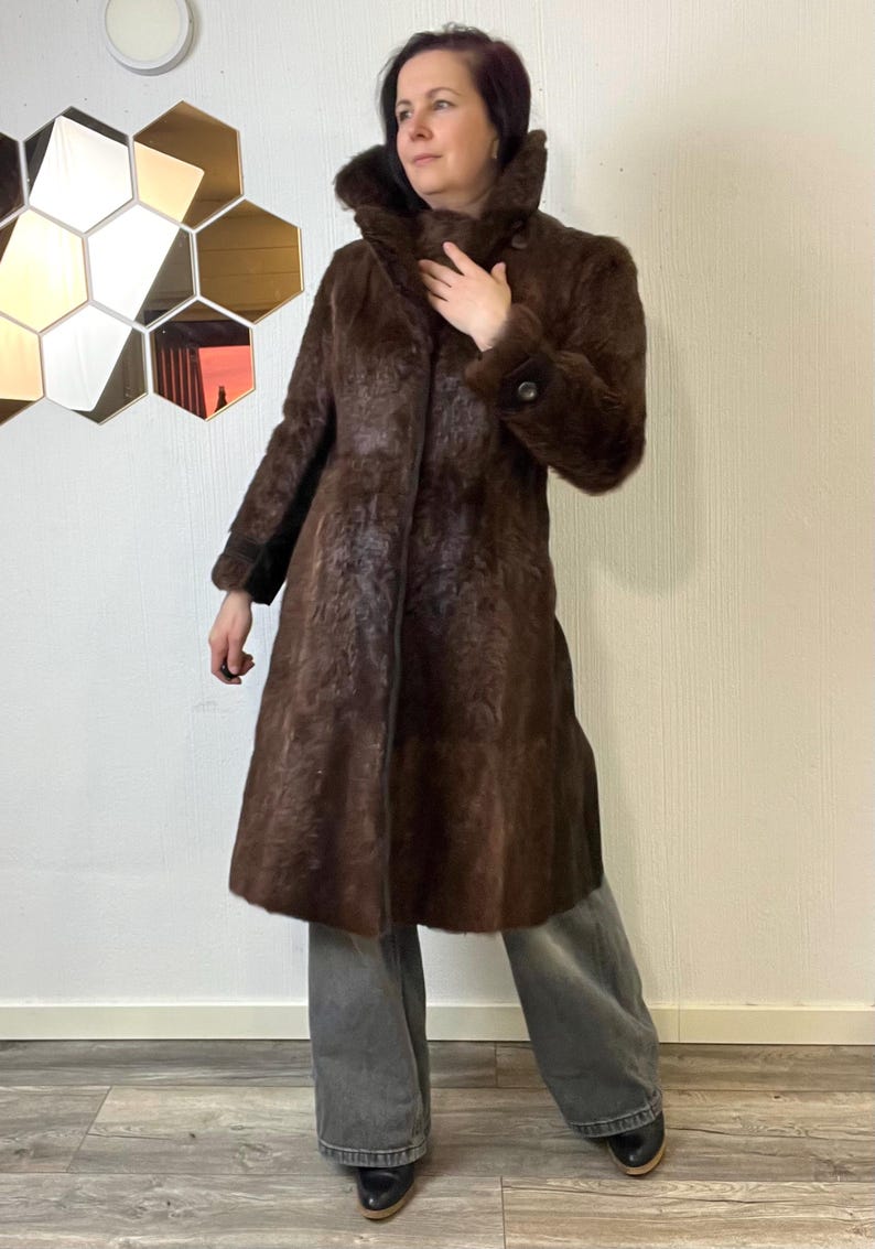 Vintage Norwegian Real Fur Suede Coat: Women's Retro Overcoat (S/M) image 2