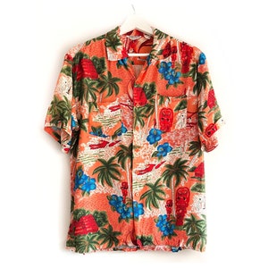 HAWAIIAN original vintage shirt for men, short sleeves button up tropical print aloha shirt size M medium