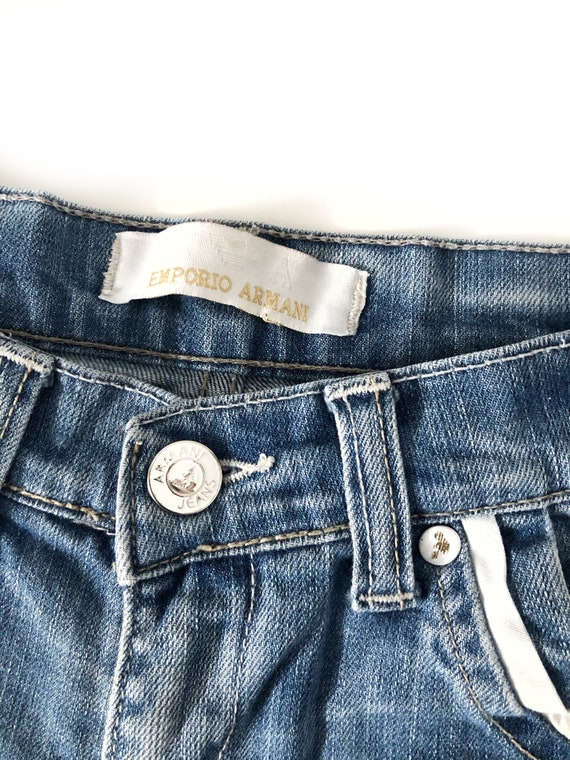 EMPORIO ARMANI Vintage Blue Denim Jean Shorts for Girl Embroidery