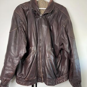 80s vintage brown leather jacket oversized size L - XL, y2k bomber jackets, oversized coat