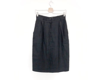 PENNYBLACK vintage skirt black linen lined pencil high waisted midi skirts made in Italy size small