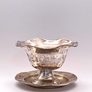 French antique large Silver plated pedestal bowl, compote stand fruit, French wedding centerpiece