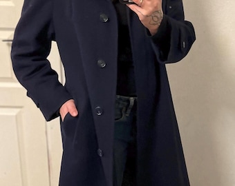 Vintage Austrian Loden Wool Coat: Navy Blue Overcoat, Women's M