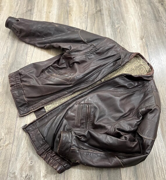 ジャケット・アウター 80s vintage leather bomber jacket y2k 80s Vintage Brown Leather Jacket Oversized Size L - XL, Y2k Bomber