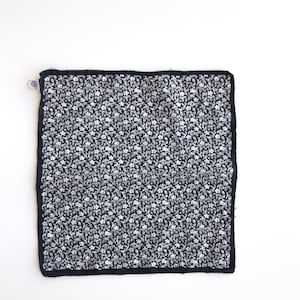 Vintage black white handkerchief lightweight floral print hair, bag accessory, made in Italy, 25.5 cm, 10 inches, ponytail small scarf