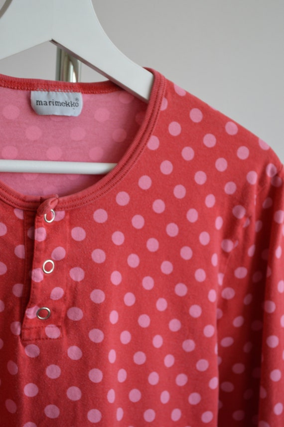 MARIMEKKO vintage top shirt red and pink polka do… - image 6