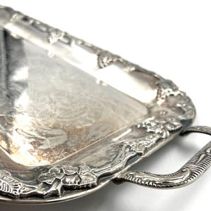 Vintage silver plated tray, antique centerpiece, grapes fruit engraved, dining serving plate with handles, collectible finds