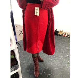 Finish vintage skirt red zippered midi over the knee straight pencil skirt for women with tags size L mid calf