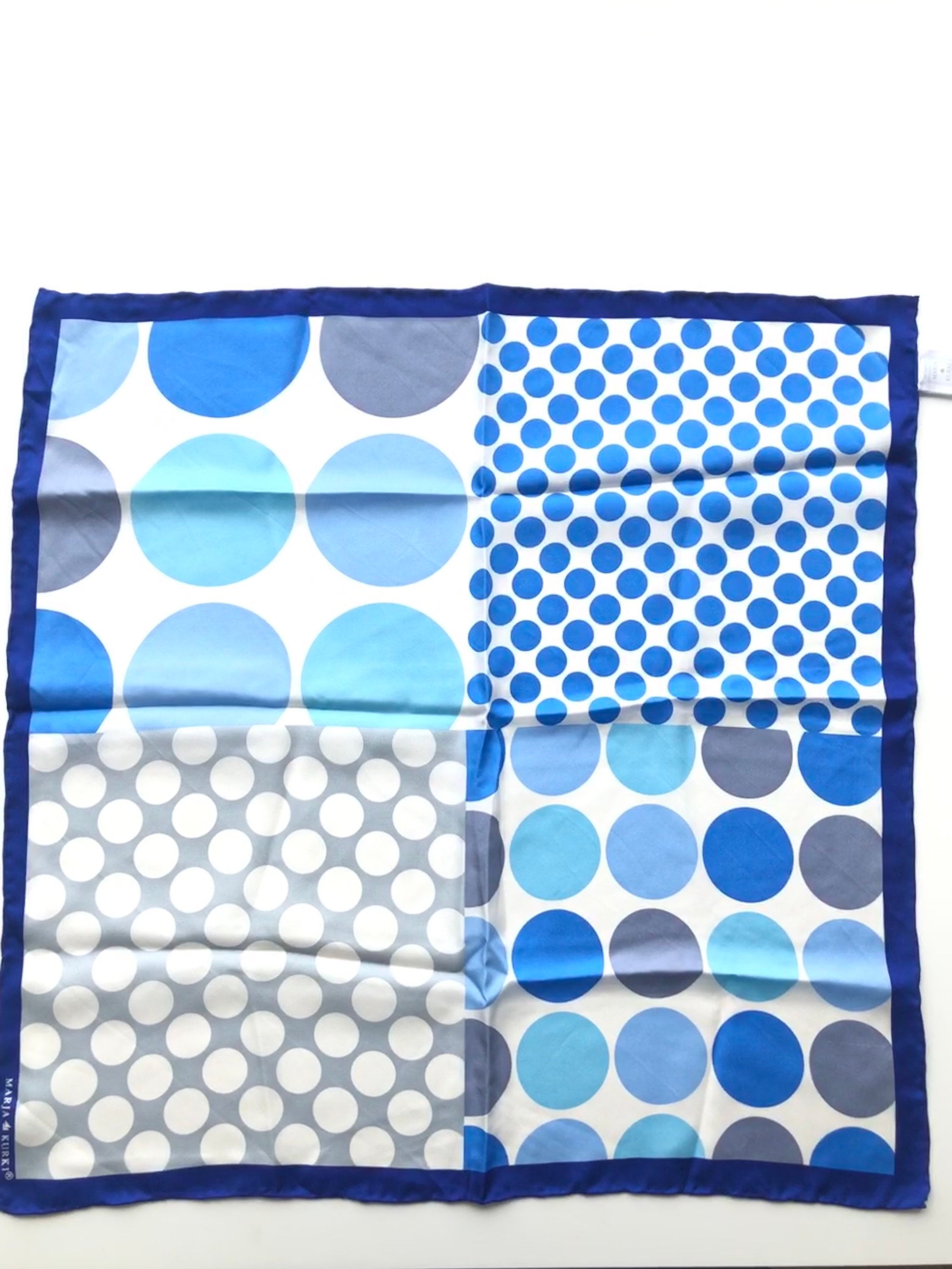 MARJA KURKI vintage silk square scarf polka dot blue grey white