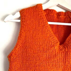Vintage orange wool blend vest minimalist style for men, for women, handmade knit sweater, size S - M