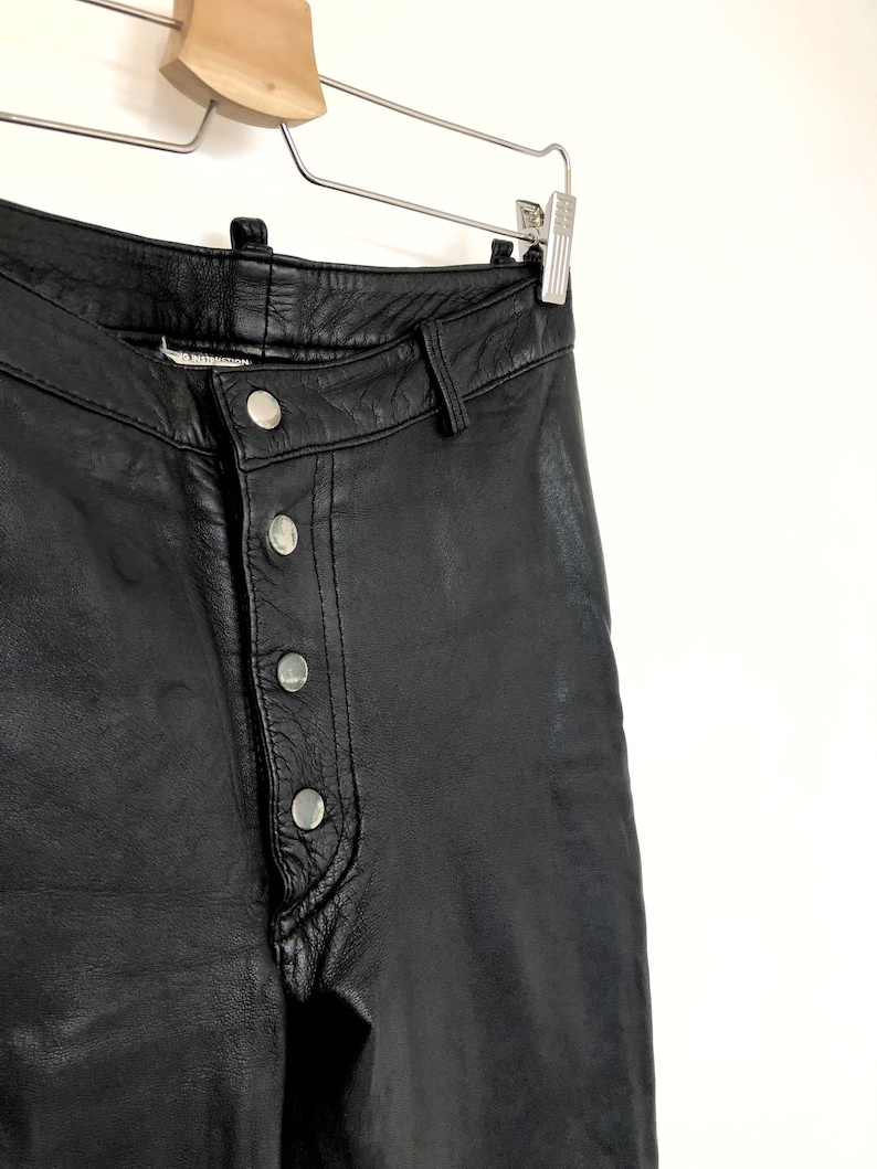 Vintage Black Leather Pants for Women Snap Front Fitted - Etsy