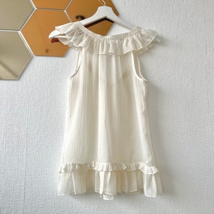 Vintage off white top romantic sleeveless sheer gold pinstripe blouse with ruffles for women size medium