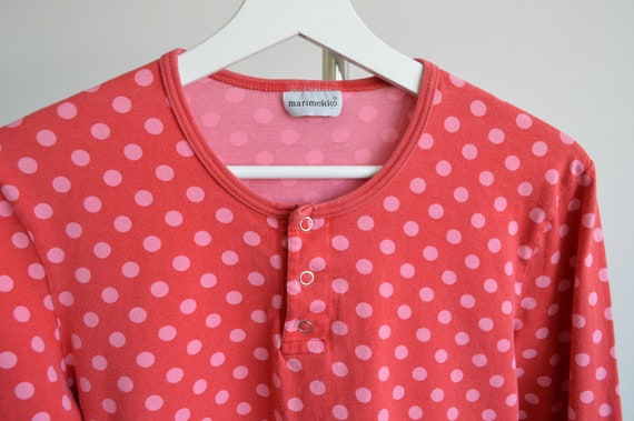 MARIMEKKO vintage top shirt red and pink polka do… - image 2