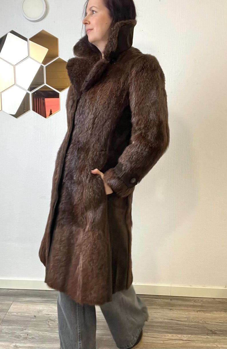 Vintage Norwegian Real Fur Suede Coat: Women's Retro Overcoat (S/M) image 3