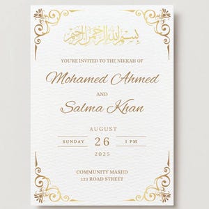 Gold Nikah/Katb Kitab Digital Invitation Template – Elegant Islamic Wedding Invite