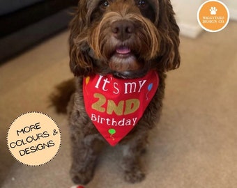 Personalised Dog Birthday Bandana | Birthday Dog Bandana, Dog Birthday Gift | Customise age & name