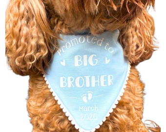 Personalised Baby Announcement Dog Bandana | Pet Accessories, Dog Bandana | Gift for Dogs, Big Brother, Big Sister, Pregnancy Reveal Bandana