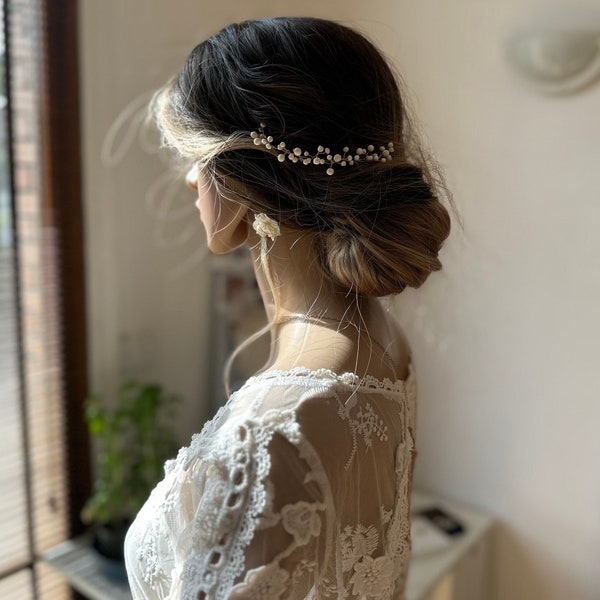 Bijoux cheveux mariage, perles en porcelaine froide, mariée romantique, bohème chic.