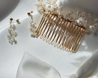 Hochzeits-Haarkamm, perlmuttfarbene elfenbeinfarbene Perle.