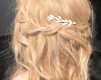 Petit peigne mariage d’étamines, accessoire de cheveux en porcelaine froide, bijoux de coiffure pour mariée moderne, très élégant.