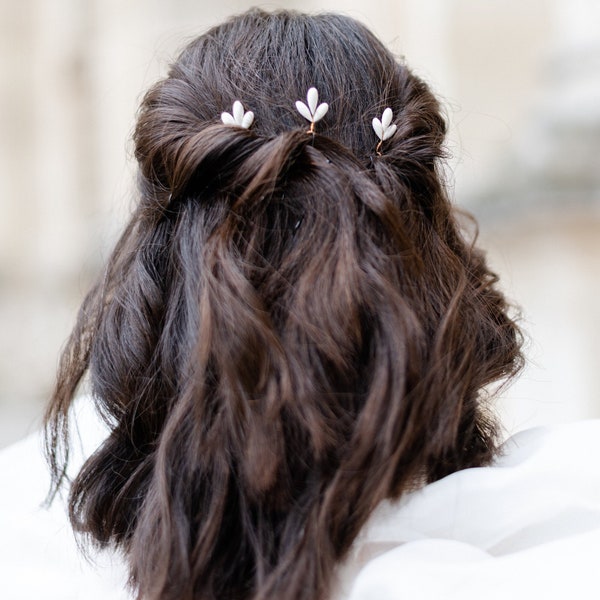 3 épingles pour coiffure de mariée, bijoux cheveux mariage élégants pour cérémonies, accessoires de tête en porcelaine froide, très légers.