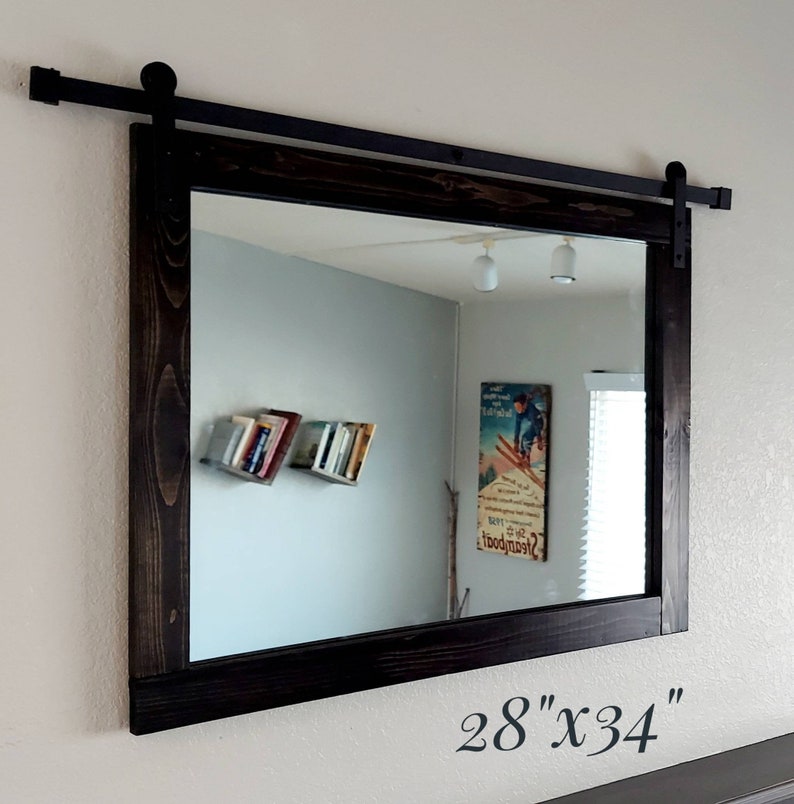 Puerta corredera granero 28x34 espejo de madera de ébano / | Etsy