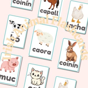 Tarjetas de animales de granja irlandeses / Recurso de aprendizaje imprimible en gaélico escocés / Infantil, Primaria, Secundaria, Primero, Segundo Grado / Descargar PDF