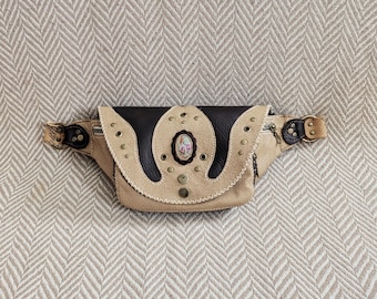 Handmade Leather Bum Bag: Ruby Fuchsite Accent, Adjustable Belt