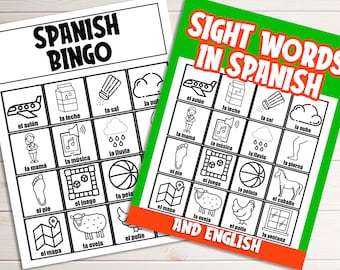 Palavras de visão em espanhol e inglês Jogo de bingo ESL Palavras de prática bilíngue para impressão