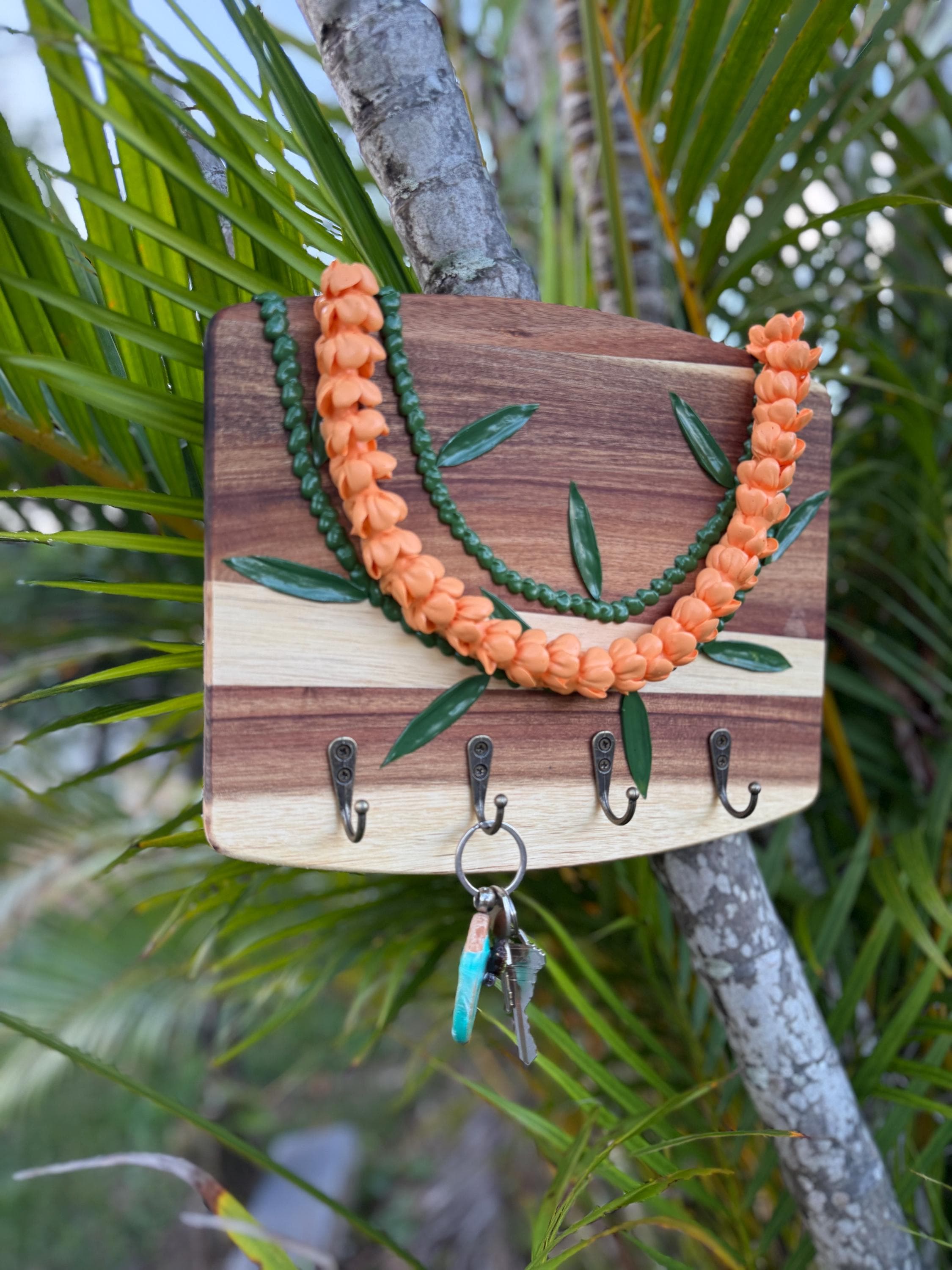 Hawaii Flower Lei Art Key Hook- Orange or Yellow Pua Kenikeni 3d