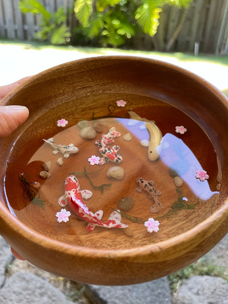 Koi Fish Wooden Resin Bowl Japanese Art Gift Housewarming | Etsy