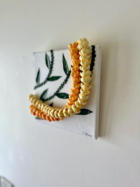 Puakenikeni 3 Dimensional Hawaiian Flower Lei Acrylic Art Painting