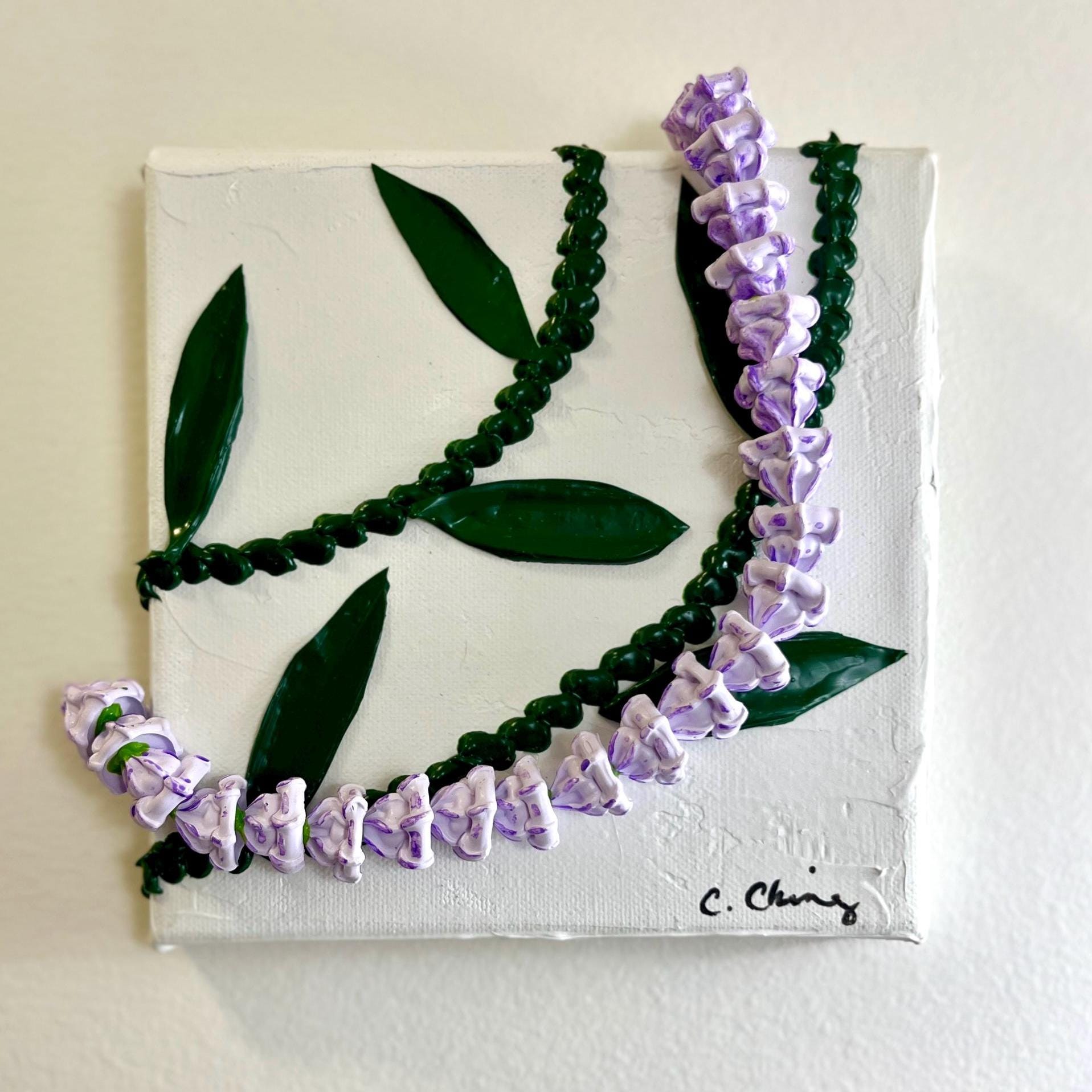 Crown flower 6” 3 dimensional Hawaiian purple flower lei acrylic art painting- Hawaii home decor artwork- fine art- sculpture painting