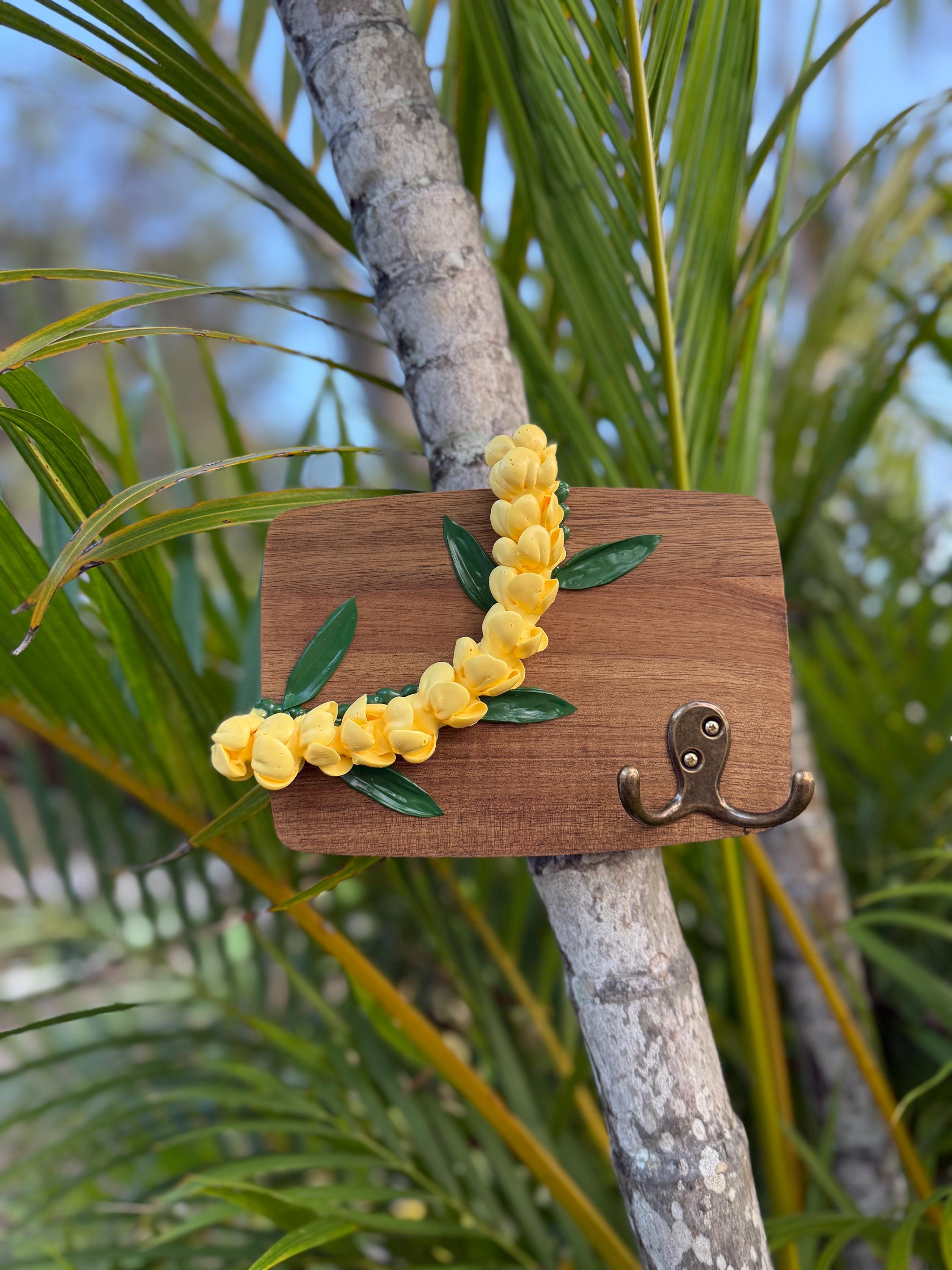 Mini Hawaii Flower Lei Art Key Hook- Orange or Yellow Pua Kenikeni