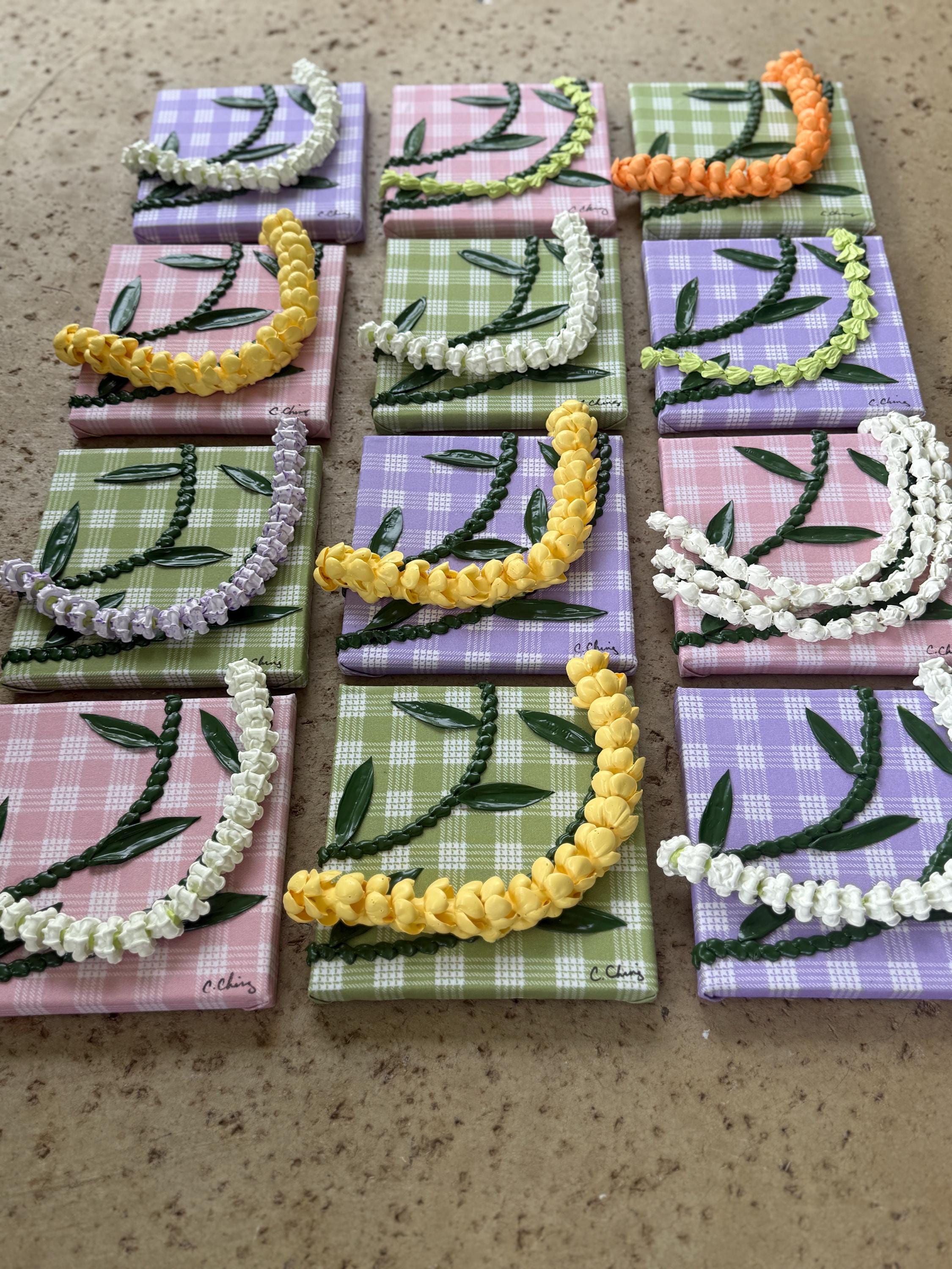 3D Hawaiian Flower Lei on Palaka Canvas- Acrylic Art Painting