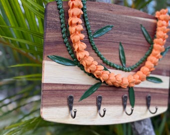 Hawaii Flower Lei Art Key Hook- Orange or Yellow Pua Kenikeni 3d