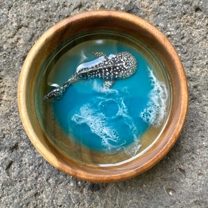jewelry holder trinket tray Shark Ring Dish beach scene ocean wave epoxy resin swimming baby sharks home decor mermaid gift